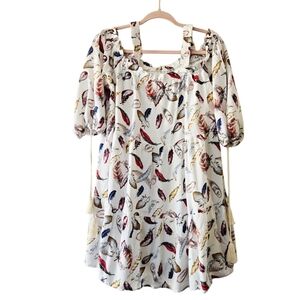 Entro Feathers Tassels Cold Shoulder Peasant Dress Coastal Cowgirl White Small